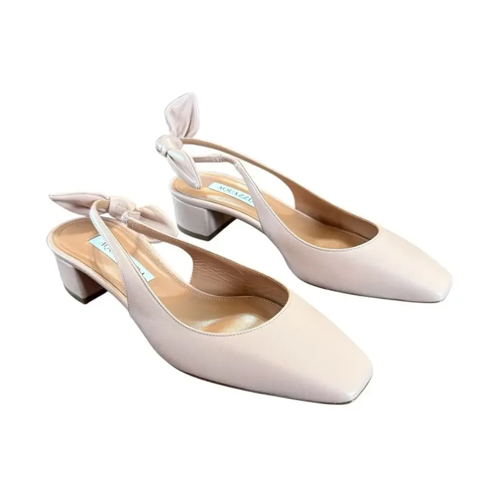 Aquazzura Very Bow-Tie Leather Slingback Pumps Petal Low Heel NEW EU 36.5 US 6.5